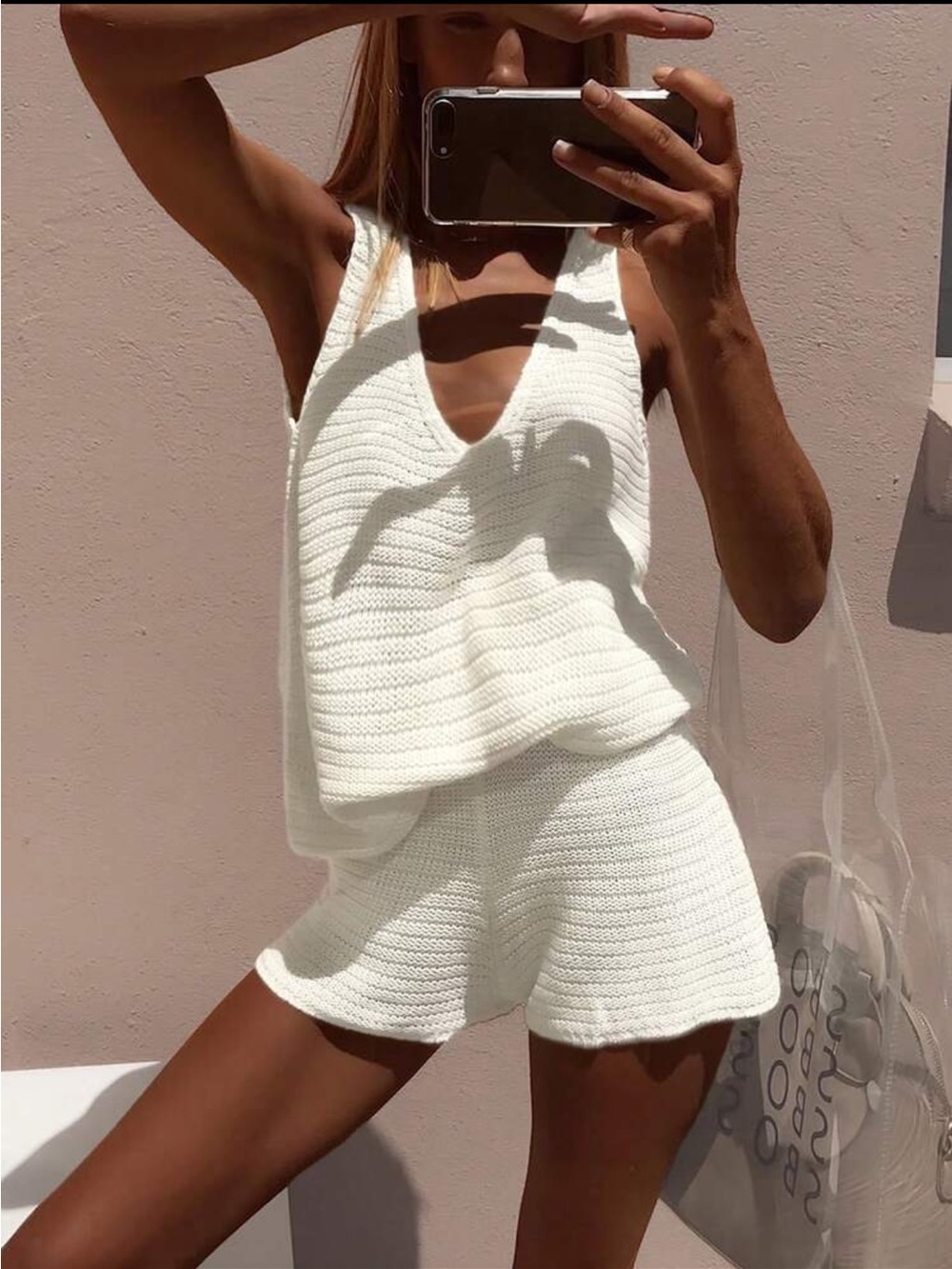 Women's White Knit Top & Shorts Lounge Beach Set